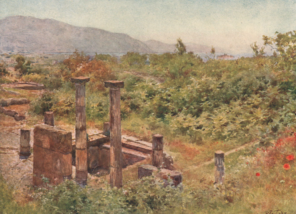 POMPEII. View from Pompeii. By Alberto Pisa 1910 old antique print picture